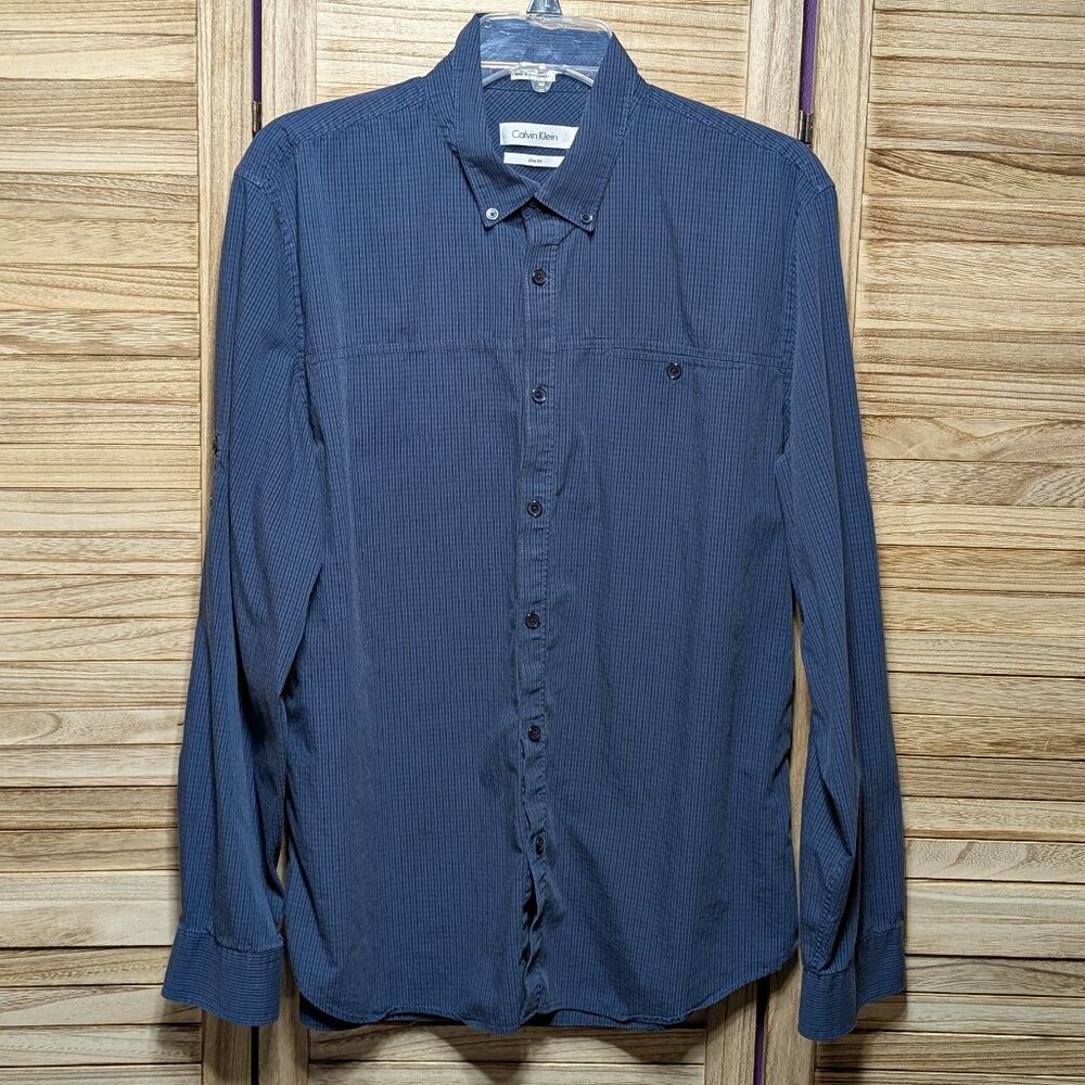 Calvin Klein Shirt Slim Fit Button-Up Blue Size Large